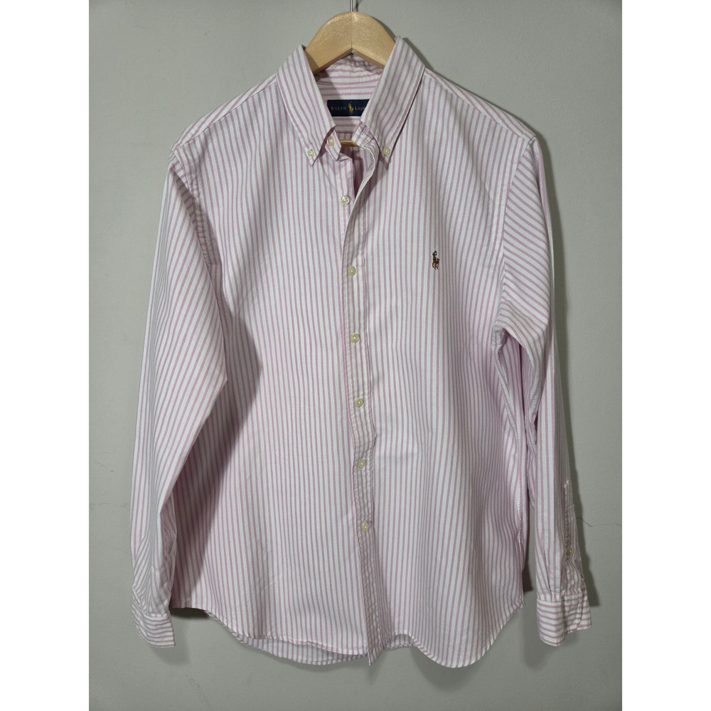 Ralph Lauren Mens Pink White Striped Oxford Button Down Shirt‎ Large Long Sleeve